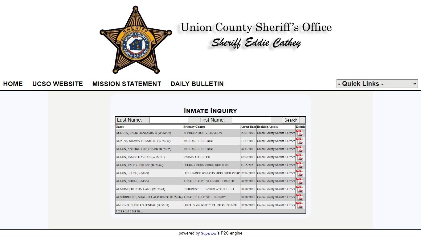 Inmate Inquiry - Union County Sheriff Office P2C